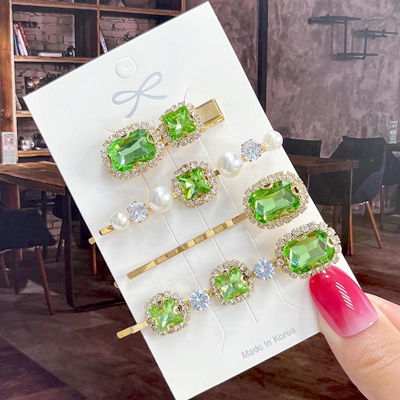 Fashion Shiny Luxury Full Crystal Pearl Women Barrettes Waterdrop Hair Clip Hairgrips Geometric Hair Accessories Korean Headwear