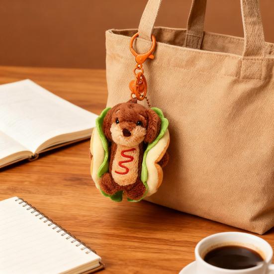 Dachshund Dog Hamburger Keychain Pendant Plush Bag Charm Dual-Function Key Chain Bag Hanger Accessory