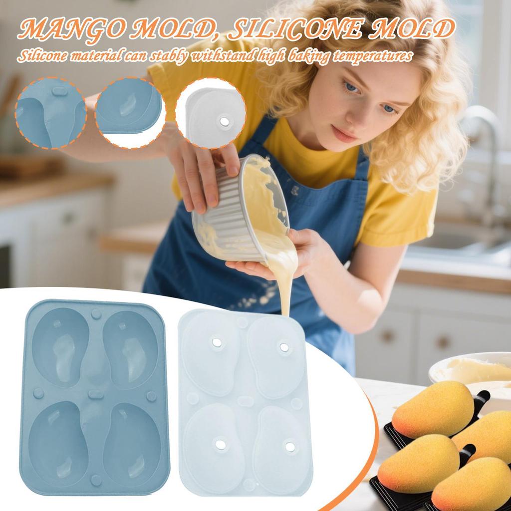 3D Mango Silicone Mold 4-Cavity Food Grade Mousse Cake Molds Kitchen Baking Tools for Wedding Party Desserts Pastry Bakeware