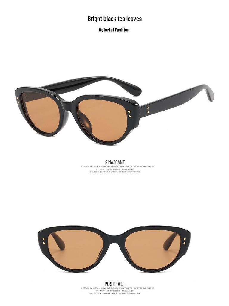 Retro Cat Eye Black and White Frame High-End Women's Sunglasses - European & American Sun Protection