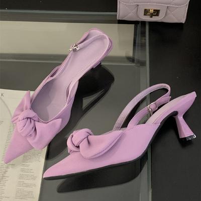 Fashion High Quality Suede Bow Design High Heels Women Sexy Pointed Toe Slingbacks Heeled Sandals 2025 Summer Elegant Women Casual Heels