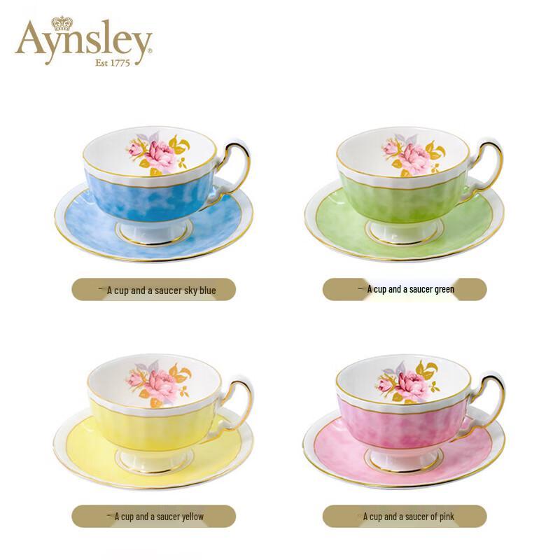 AYNSLEY Pink Rose Bone China Tea Cup & Saucer Set