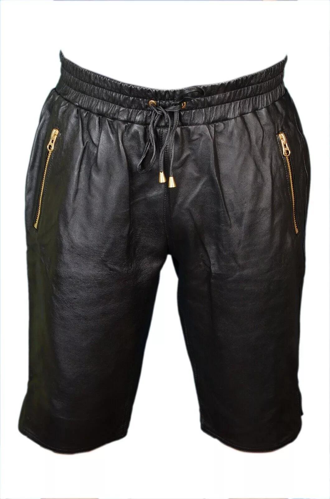 

Boxer Gym Shorts Black 100% Leather Lambskin Unique Men Biker Genuine Stylish 42 ( 4XL- Large ) чёрный