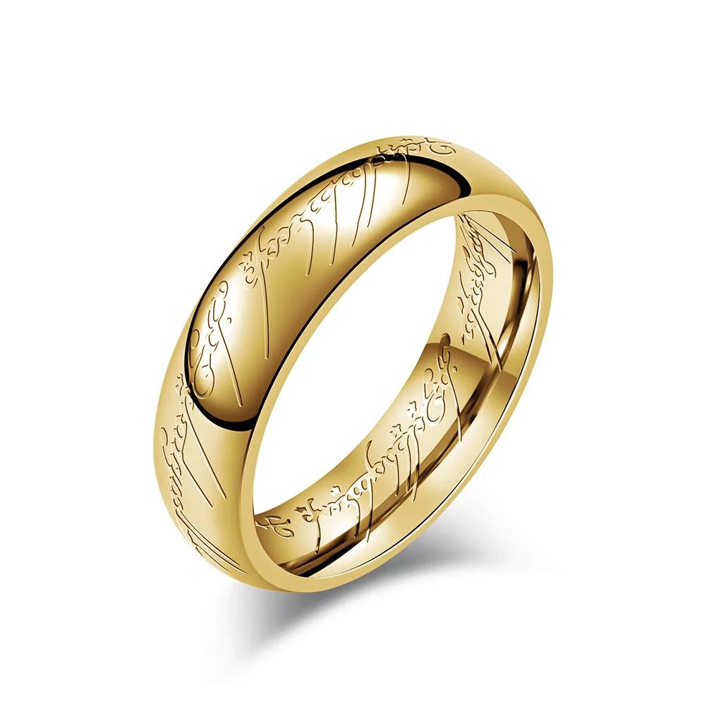 Lord of the Rings Stainless Steel Ring of Power Carved Refined Wedding Ring Lovers Women Men Fashion Jewelry 6 золотой