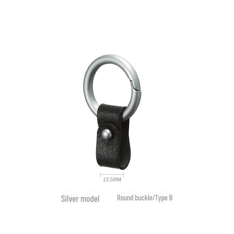 Men's Metal & Leather Car Keychain with Round Buckle