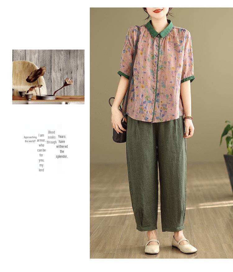 2025 Κορεάτικου Στυλ Μεγάλο Μέγεθος Αδυνατιστικό Ρετρό Δύο Τεμαχίων Βαμβακερό Λινό Καλοκαιρινό Κοστούμι για Γυναίκες