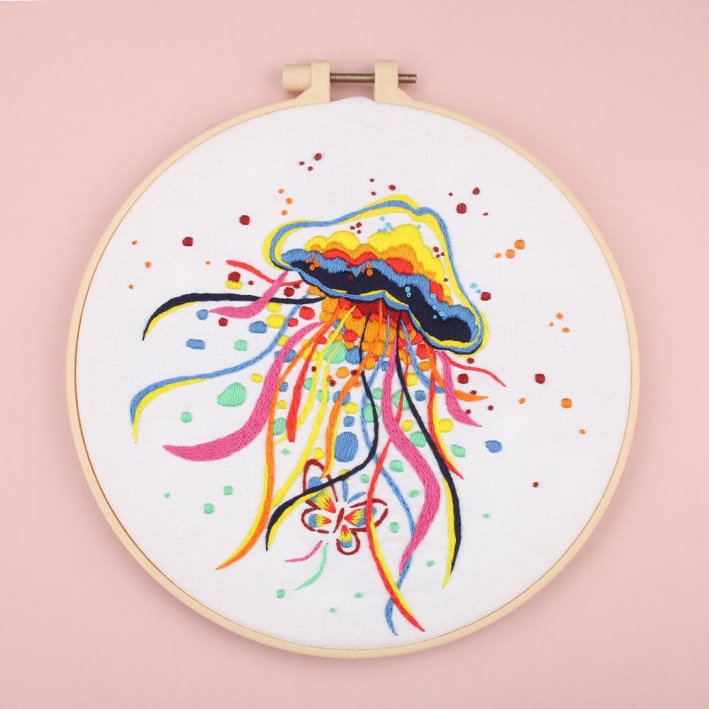 New Diy Handmade Embroidery Material Bag, European Abstract Animal Peacock Hedgehog, Needle And Thread Set