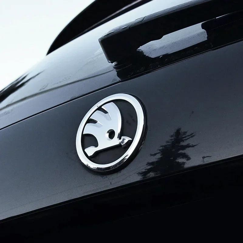 Skoda 2026 Hot 2pcs 80mm/90mm 3D Car Emblem Badge Hood Front Rear Trunk Logo For Skoda Fabia 1 2 Octavia A7 RS Superb Rapid Yeti