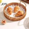 Mold Resistant Bread Tray Imitation Rattan Fruit Basket, Round Tray, Steamed Decorative Woven Basket Food Storage Eco-Friendly Kitchen Organizer,