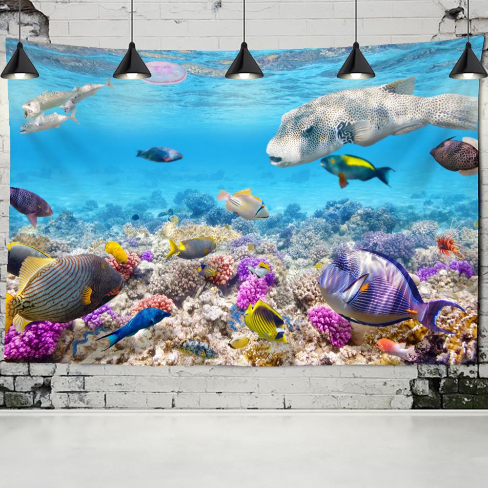 Deep Sea Fish And Coral Tapestry Wall Hanging Marine Animals Boho Bedroom Living Room Art Home Decor