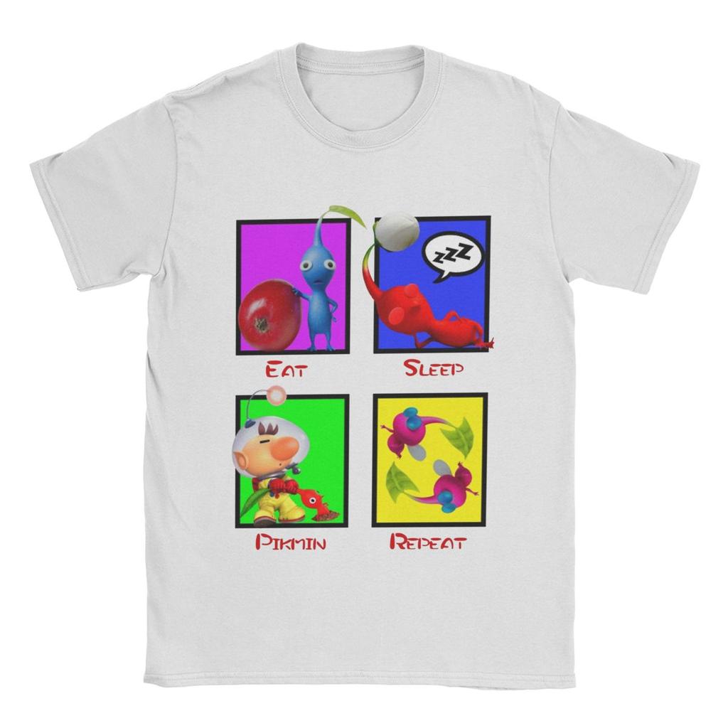 Men's Eat Sleep Pikmin Repeat T Shirt 100% Cotton Clothes Leisure Short Sleeve Round Neck Tees Printing T-Shirt