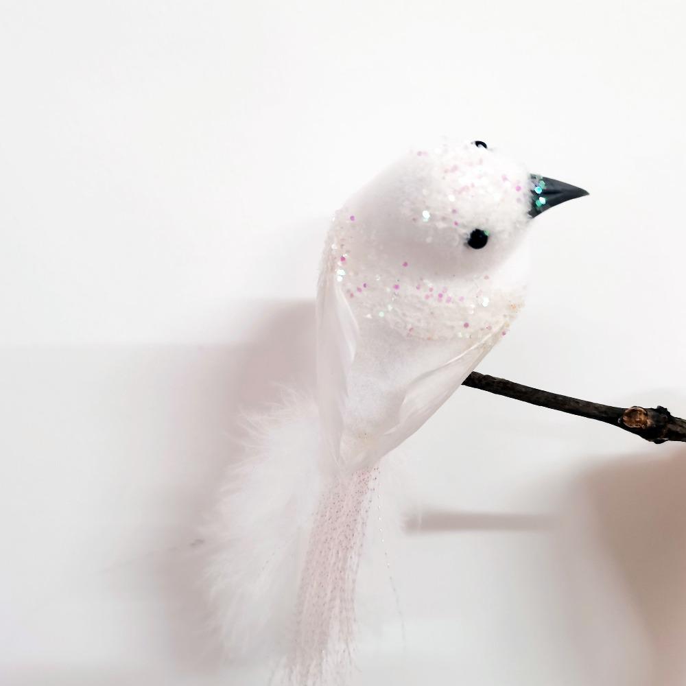 2Pcs Clip-On Artificial Red Birds with Glitter Feather Simulation Feather Birds  Home