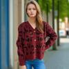 Autumn and winter new leopard print short sweater women's cross-border V-neck casual knitted cardigan top 3580 KTB