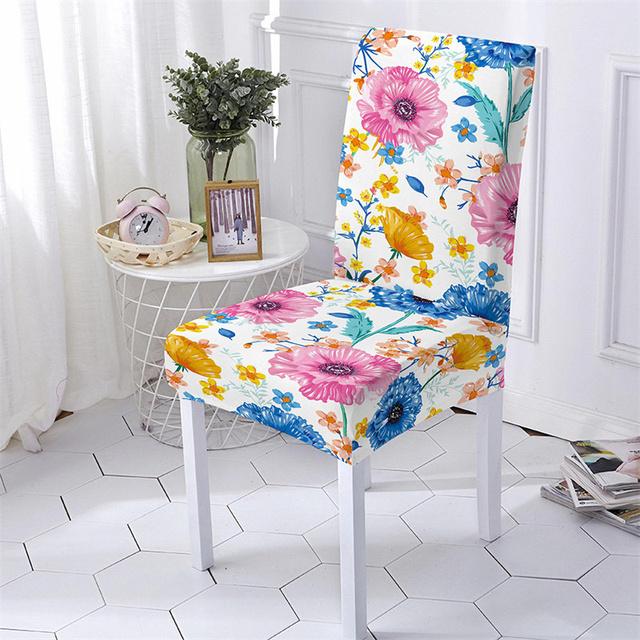 Floral Dining Chair Cover Spandex Elastic Chair Slipcover Case Stretch Chair Covers For Wedding Hotel Banquet Housse De Chaise