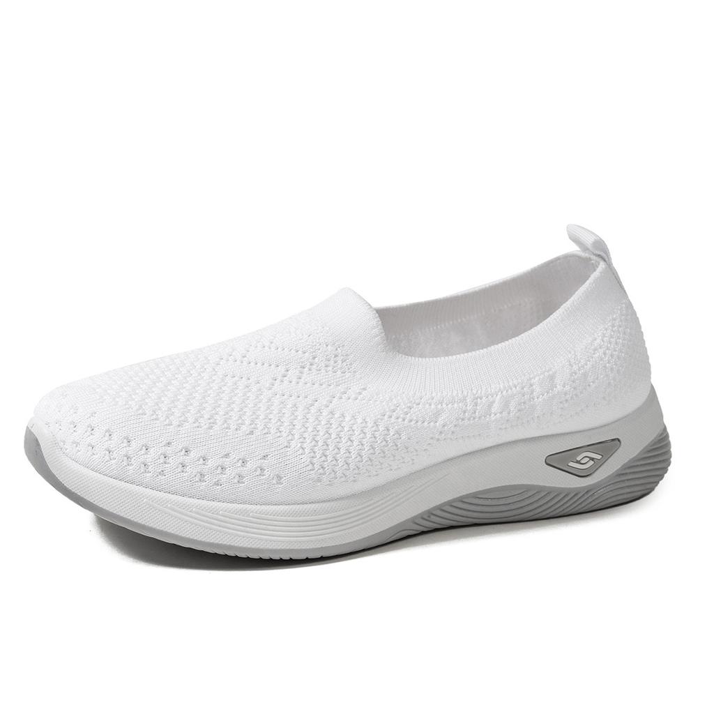 Vita Sneakers för Kvinnor, Casual och Andningsbara Löparskor, Fly-knit Casual Mjuk Sula, Mammas Skor