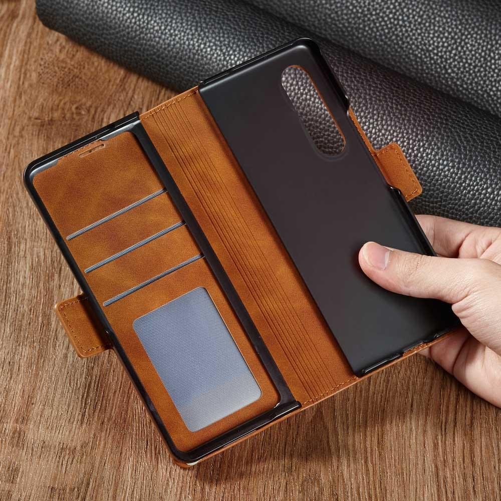 Phone Case for Samsung Galaxy Z Fold 7 6 5 4 3 W22 W23 5G Strong Magnetic Attraction Buckle Card Wallet Stand Leather Soft Cover