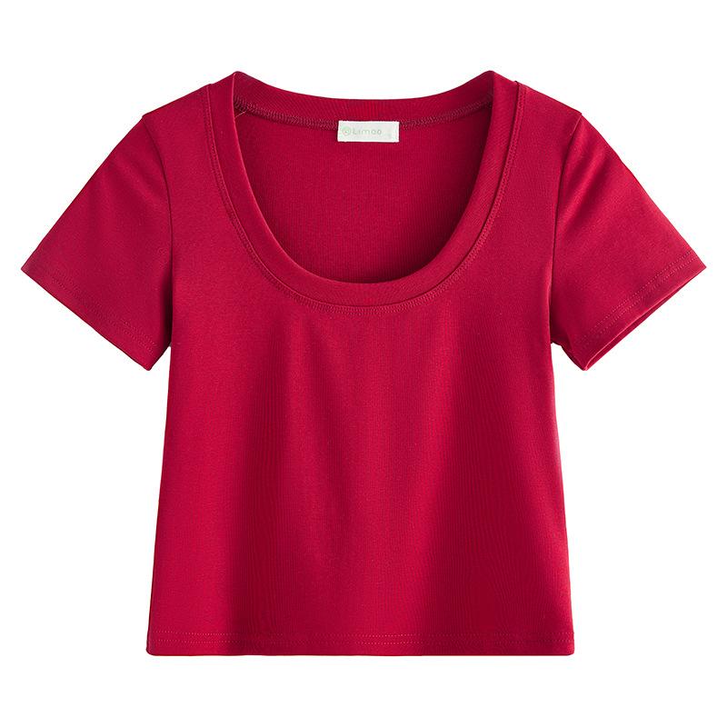 High-waisted Short T-shirt Women's Summer New Slim-fitting and Thin Versatile Top Short-sleeved Bottoming Shirt