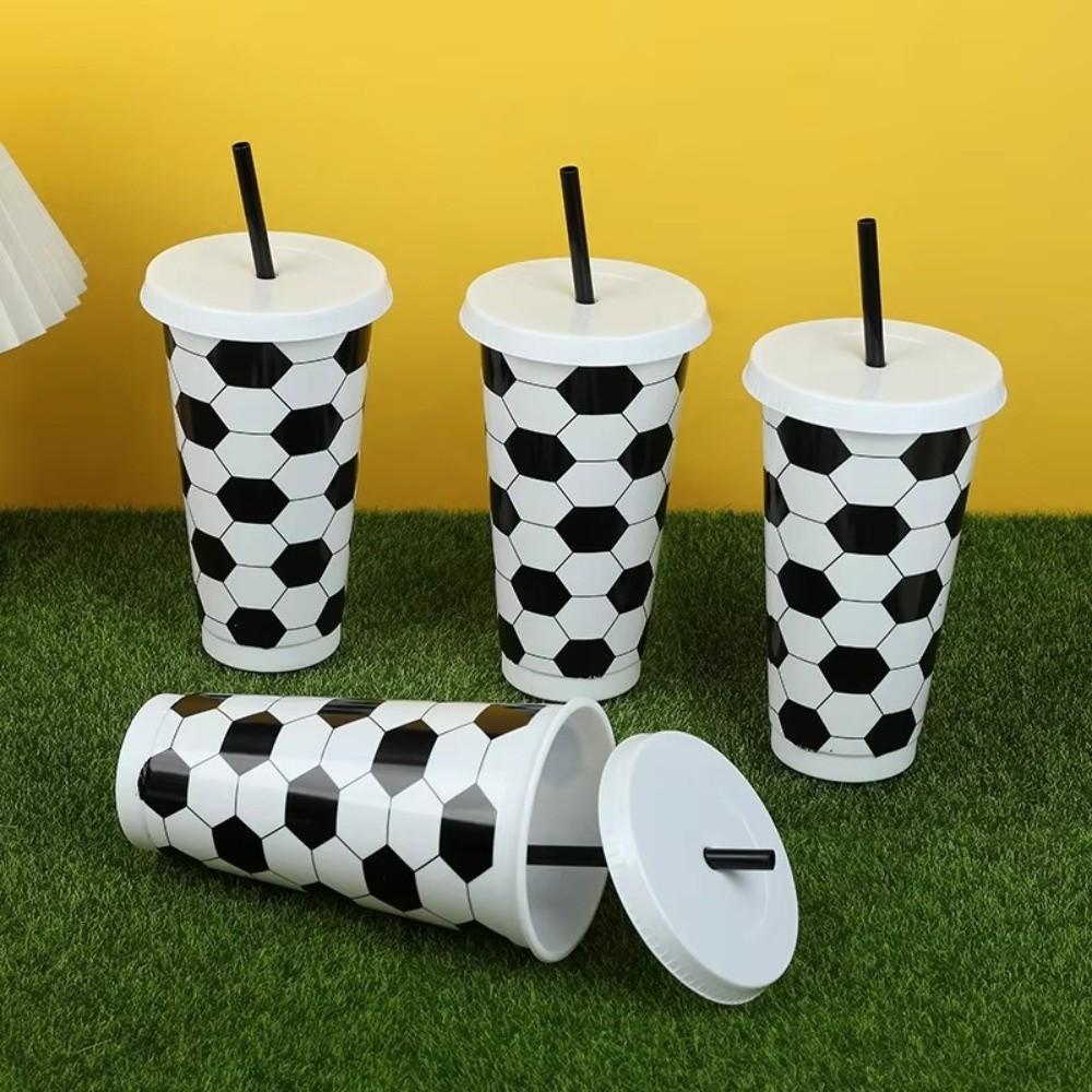 6 Pcs Set 24 OZ Soccer Cups Large Capacity with Lid and Straw Milk Tea Cup Stackable Reusable Coffee Cup
