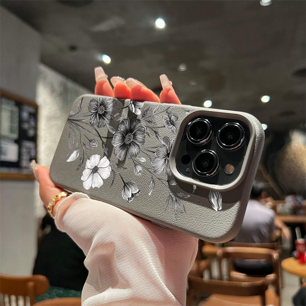 Black Flower Sketch Drawing Phone Case for Xiaomi Redmi Note 14 13 12 10 11 9 8 / Redmi A1 A3 A5 Shockproof Anti-Scratch Cover