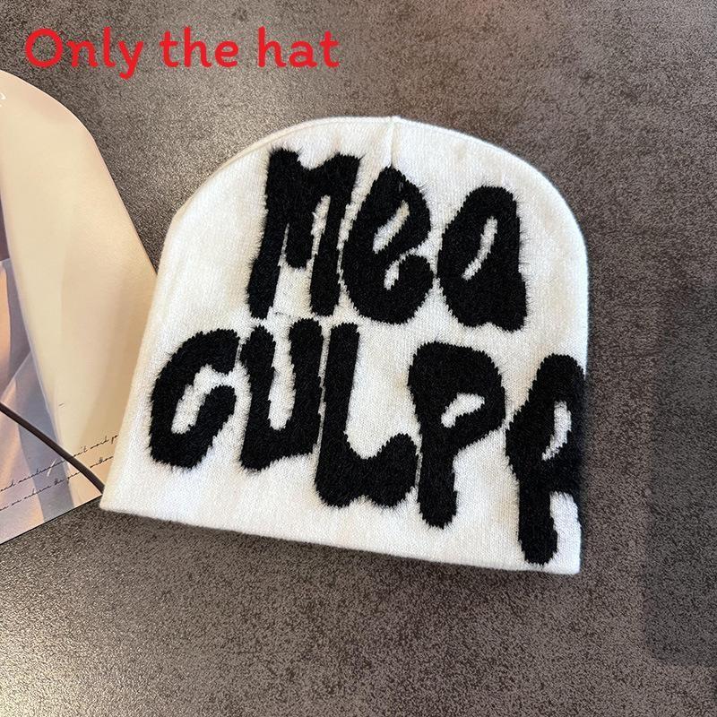Street Letter Style Pattern Neutral Plush Casual Knitted Hat For Fall And Winter