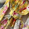 Spring Autumn Women Vintage Print Lace-up Collar Single Breasted Long Maxi Holiday Party Dresses with Belt