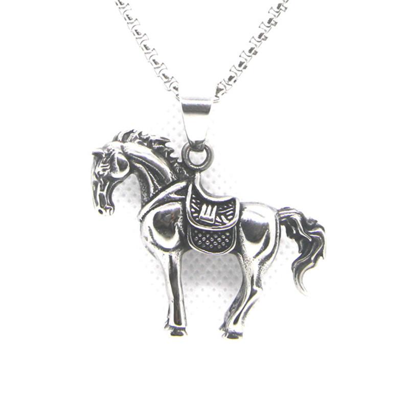 Stainless Steel Horse Pendant Riding Horse Necklace With Chain серебряный