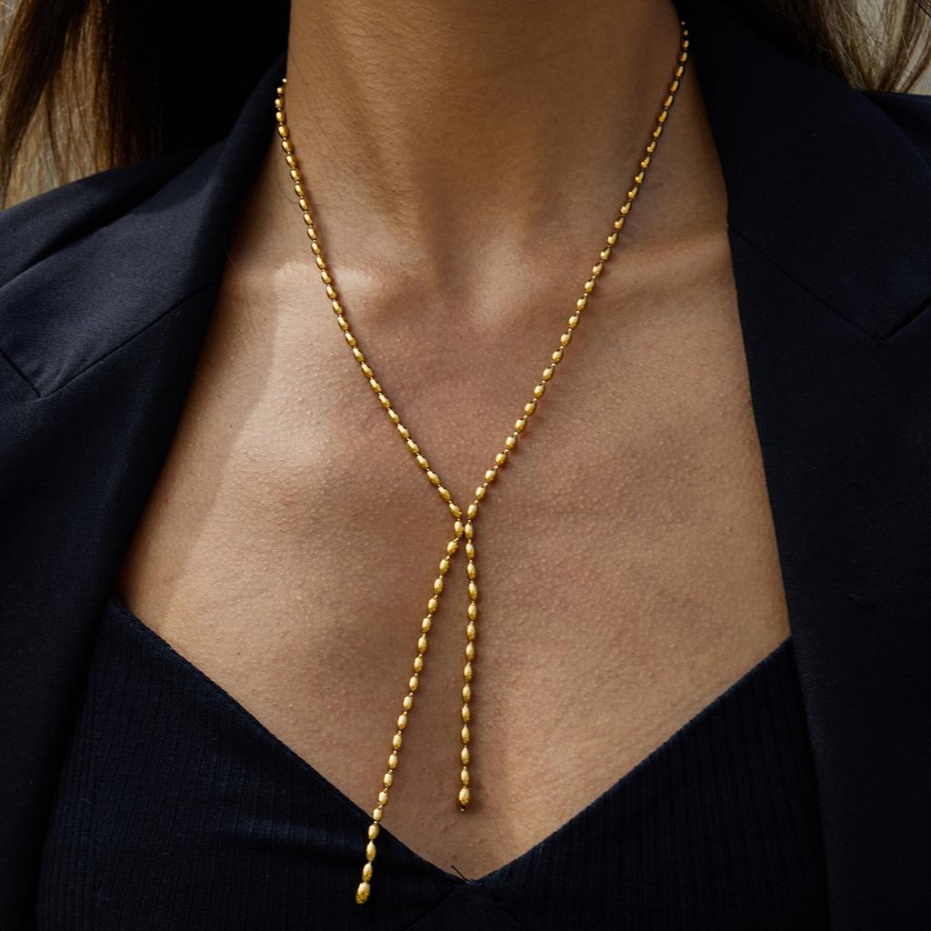 Design sense Classic style 18K gold, rice bead tassel Y chain necklace jewelry