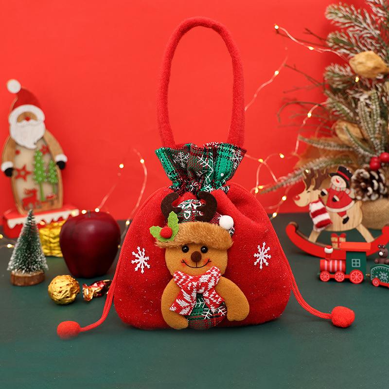 1pc Christmas Gift Bags Handbags Bags Cartoon Snowman Bear Childs Gift Reusable Storage Bags New Year Celebration Party Gift