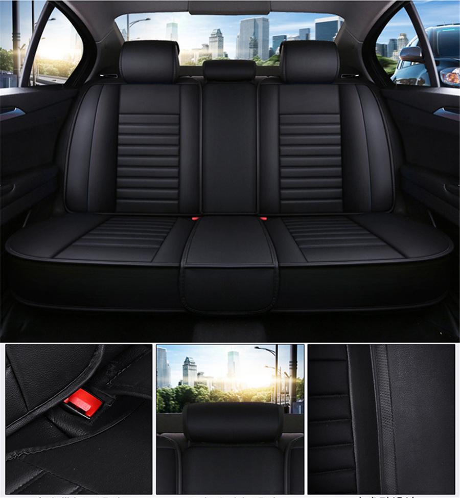 Fundas de Asiento Universales para Coche de 5 Plazas Deluxe Cuero Resistente al Desgaste Cojín Funda Completa Negra Almohada Lumbar+reposacabezas