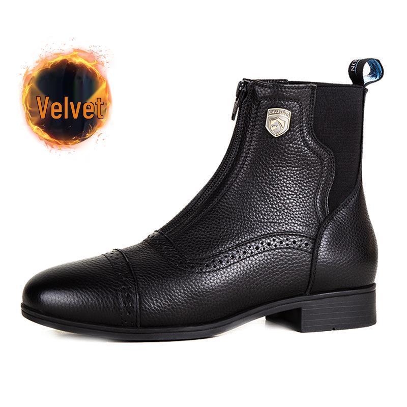 Warm Velvet-Lined Cowhide Riding Boots | Unisex Winter Equestrian Short Boots 44