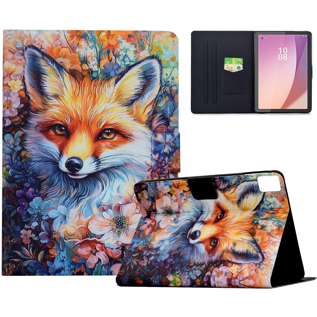 For Lenovo Tab M9 TB-310FU Case Colorful Pattern Painting Card Slots Stand Leather Tablet Cover with Auto Sleep/Wake