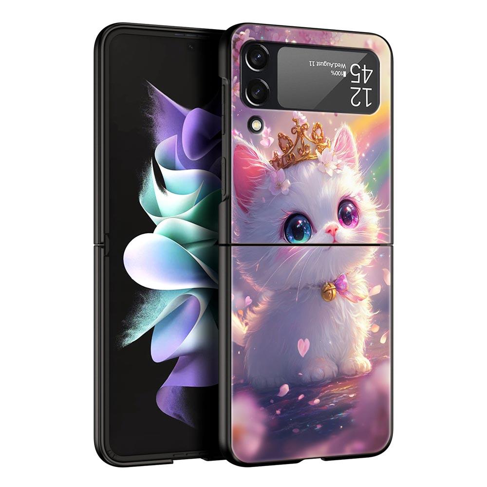 Colorful Cat Design Hard PC Phone Case For Samsung Galaxy Z Flip 7 6 5 4 Black Cover For Galaxy Z Flip 3 Foldable Shell Fundas