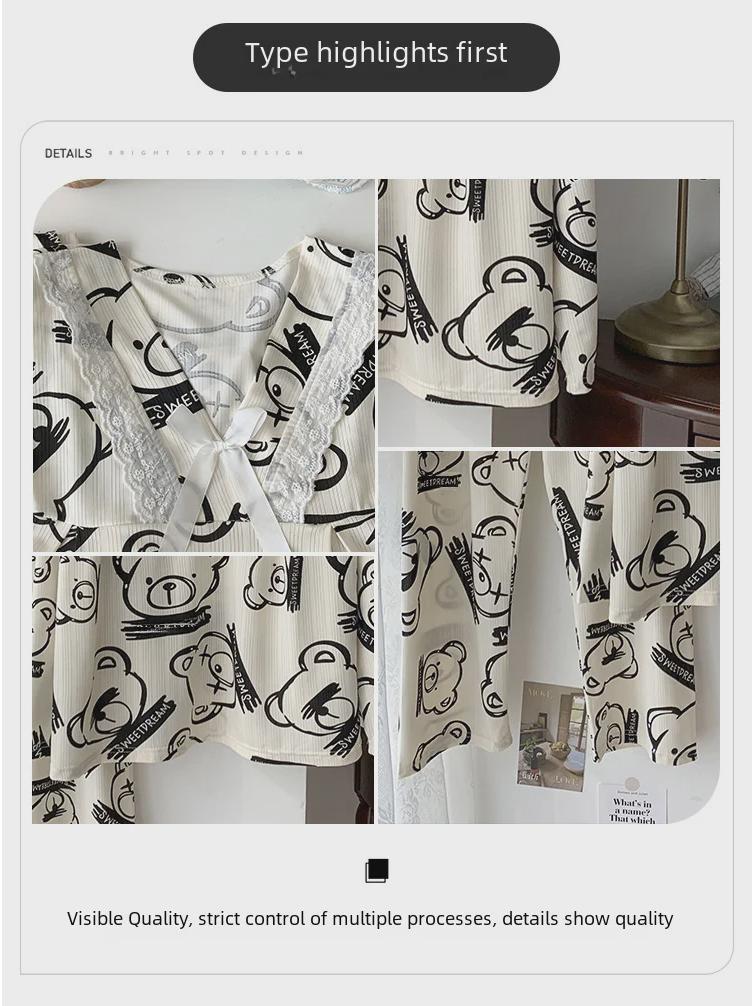 Women's Plus Size Cute Sweet Princess Pajamas - Long-Sleeved Trousers for Spring & Autumn 2024