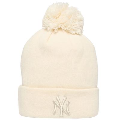 Wmns Metallic Bobble Beanie New York Yankees Hat, Womens Beige Cap