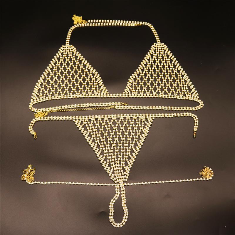 Women Body Chain Rhinestone Bikini Sexy Nightclub Diamond Ladies Bra Thong Set Jewelry Belly Gift