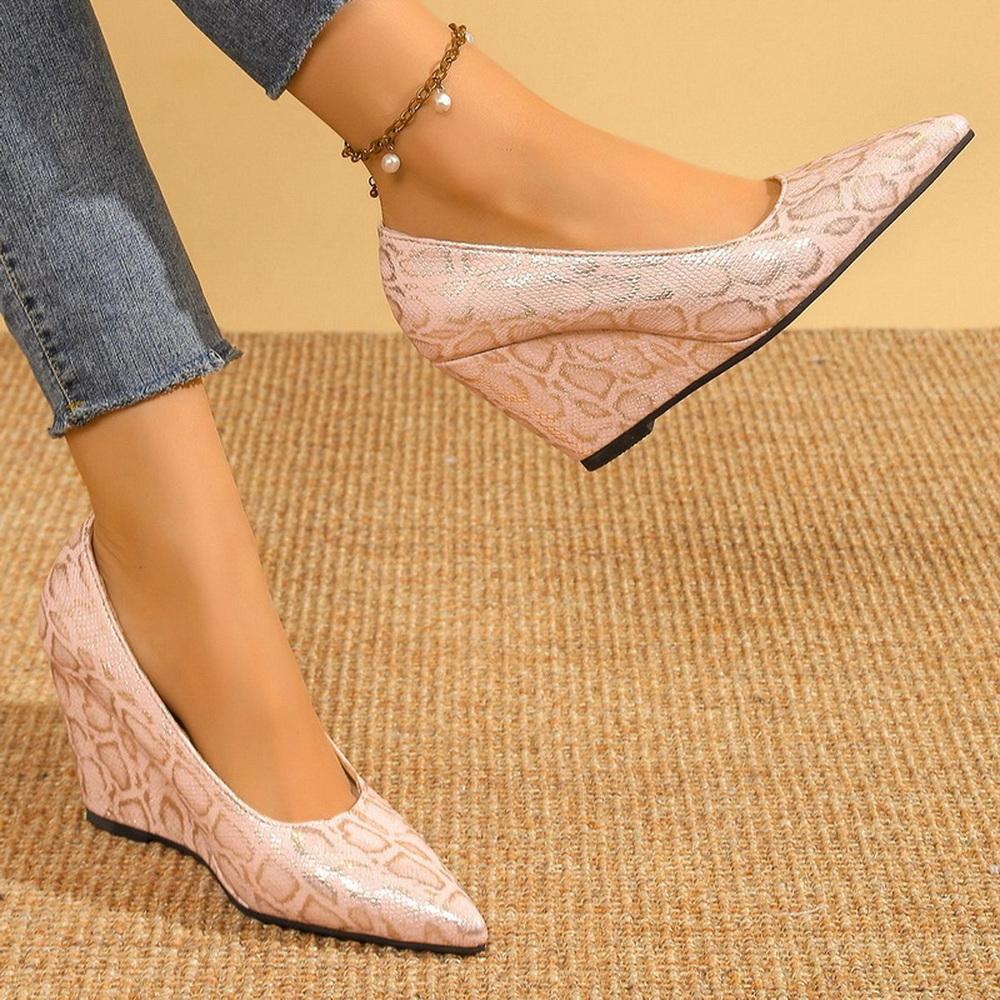 Fashion FHC 2025 New Office Lady Wedges Working Shoes,Women Pumps,High Heels,Pointed Toe,Slip On,French Style,Gold,Red,Pink,Dropship