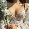 Set reggiseno francese in pizzo ultra sottile, sexy tipo U, bella biancheria intima posteriore per le donne, ricamo, fiori, bralette, reggiseno romantico, perizoma