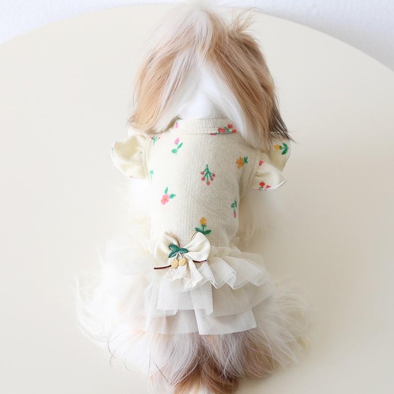 Winter Jacquard Flared Sleeve Fleece Dress Dogs Cats Pet Clothes