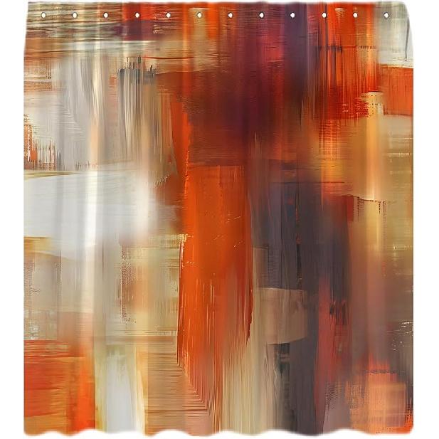 Abstract Orange Shower Curtain Burnt Orange Brown Oil Painting Watercolor Grunge Art Decor Bathroom Curtain Set with Hook