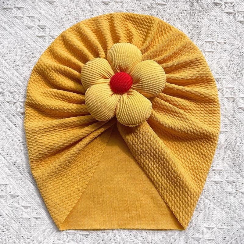New children's solid color twill bubble hat, pentagonal flower baby pullover hat, thin baby tire hat