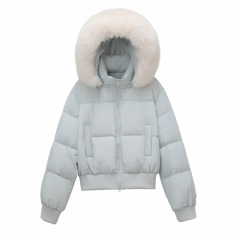 90% White Duck Down Short Puffer Jacket With Faux Fur Hood Winter Warm Coat Petite Women