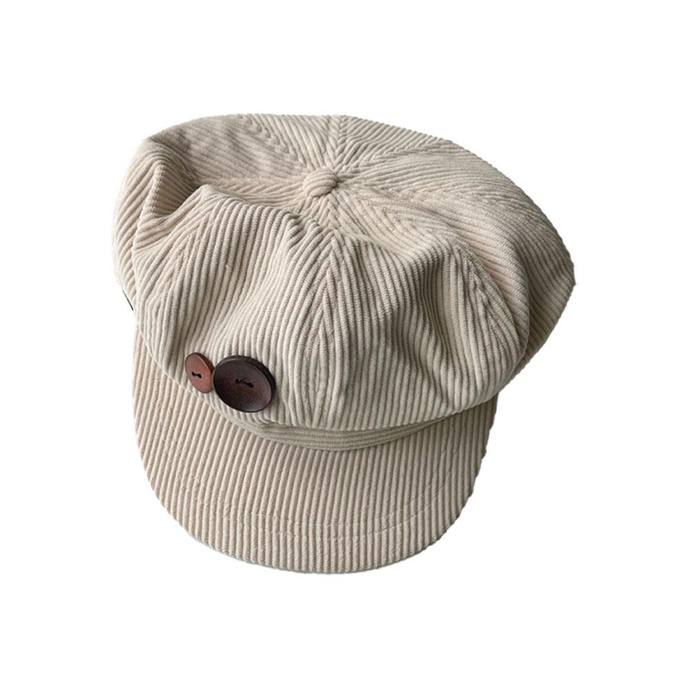 Vintage Corduroy Beret Hat For Women Korean Button Octagonal Cap Autumn Winter Painter Artist Hats Japanese Brown Peaked Caps