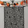Indoor Halloween Decorations Cobweb Lace Table Runner, Black Spider Web Gothic Vintage Overlay Runner for Dining Table, Holiday Home Decor
