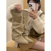 Maillard Brown Knight Boots Women's 2025 New Thick Heel Retro Inner Height-increasing and Thin Pleated Stacked Boots
