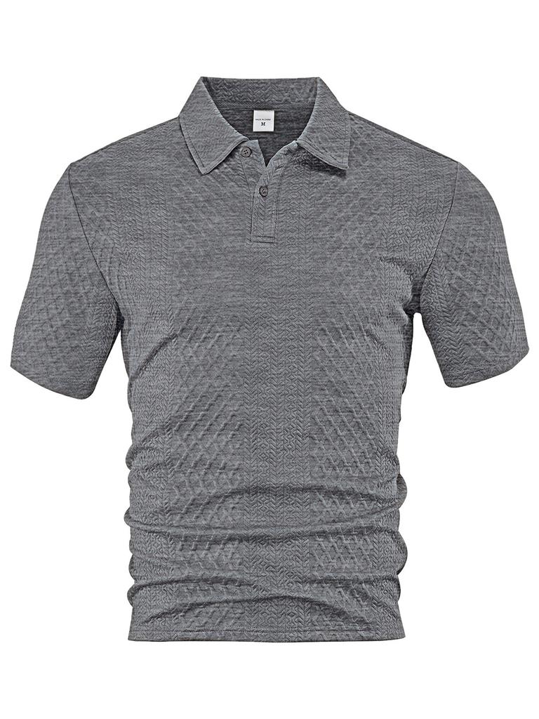 European and American Men's Clothing Summer Thin Loose Breathable Casual Solid Color Jacquard Lapel Short-sleeved Men's Polo Shirt