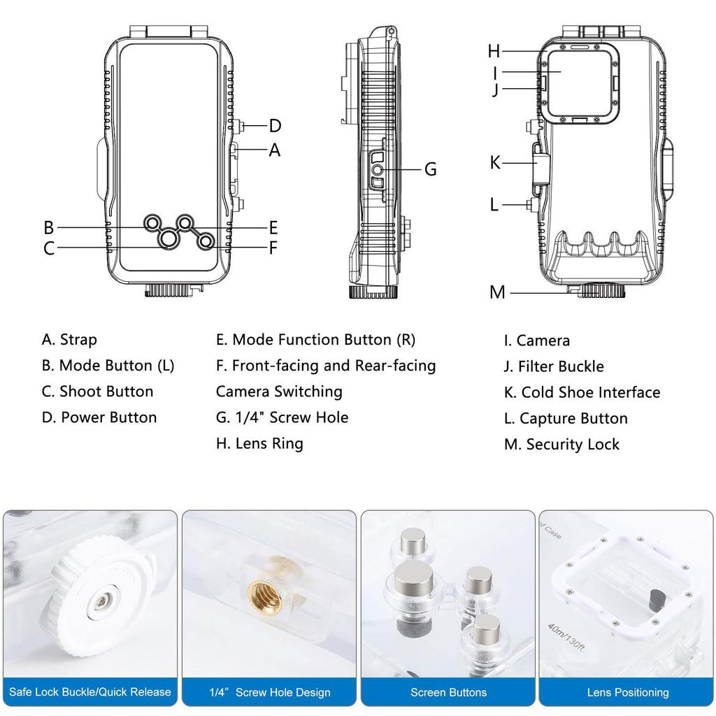 Waterproof Phone Case for 16 Pro 40m Underwater Camera Housing with Red Filter Neck Strap for Snorkeling Diving Surfing