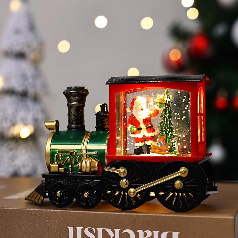 Christmas Luminous Train Ornament Santa Claus Snowman Sparkling Crystal Ball Desktop Lamp Decor Christmas Party Birthday Gifts