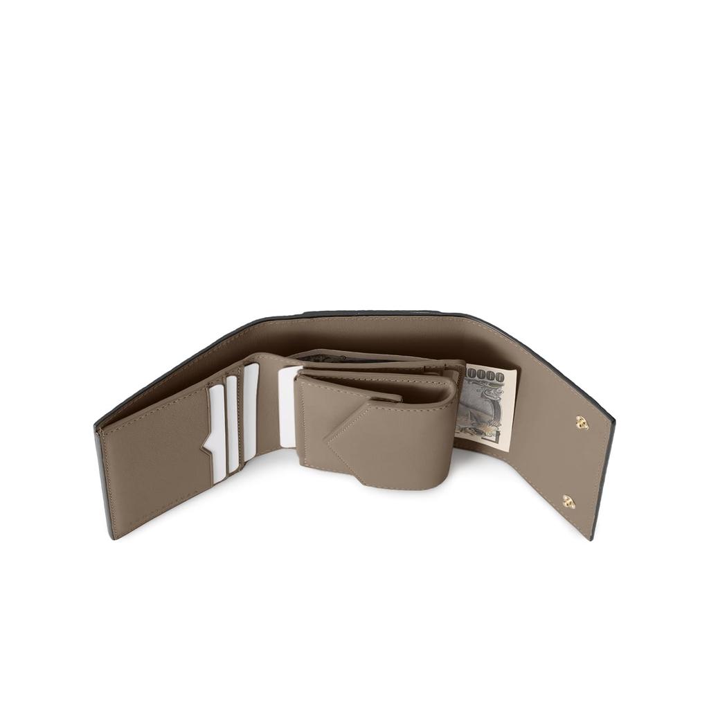 BONAVENTURA Flap Small Wallet in Shrink Leather (Ivory x Etoupe) - European-Grade Leather, Minimalist, Genuine Leather, Perfect Gift (BWAT40-IVET)