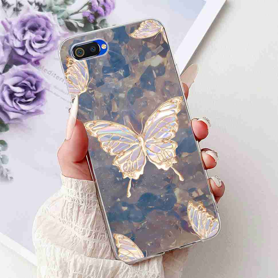 For Realme C2 RMX1941 6.1" Case Summer Fresh Mint Soft Silicone TPU Cover For Oppo Realme c2 C2 Luxurious Flowers Bumper Shell