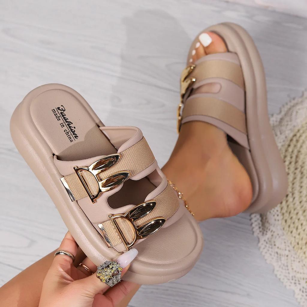 Fashion Women's Shoes Summer Foreign Trade New One Word Thick Soled Slippers Comfortable Soft Soled Slippers Outside Casual Sandals